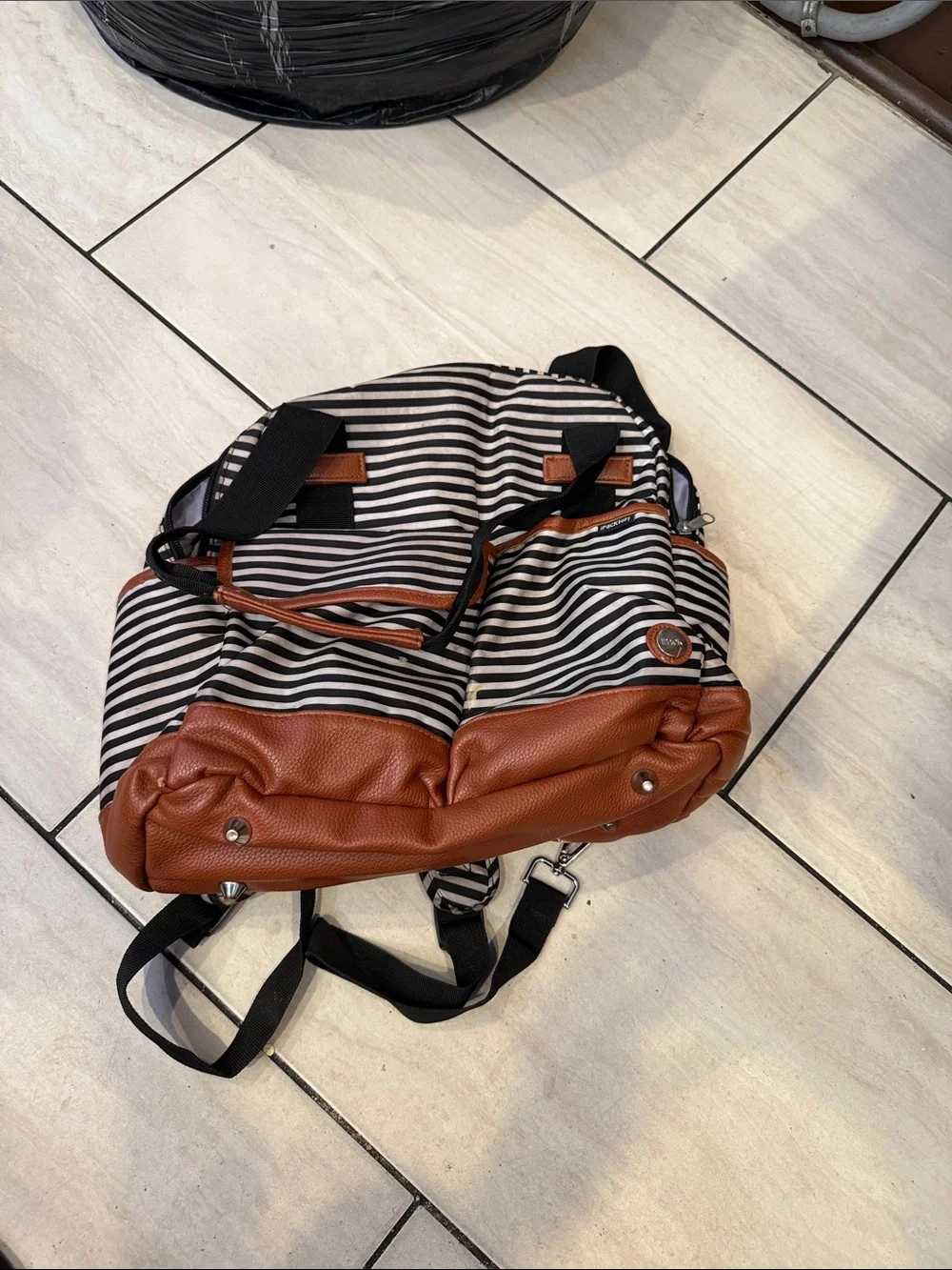 Striped Canvas & Brown Faux Leather Men’s Weekender Bag